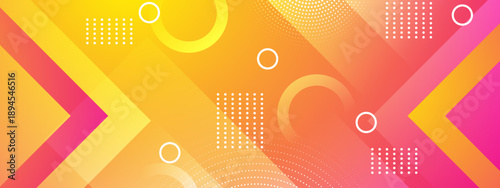 Dynamic warm orange and yellow gradient background featuring geometric overlays and technical halftone dot patterns