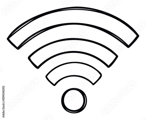 A simple black outline doodle representing a universal wireless internet connection symbol, ideal for technology presentations, educational materials, or digital communication interfaces.