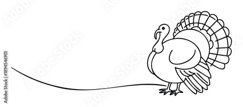Stylized line art of a festive turkey with an elegant flowing line extending across the frame, perfect for Thanksgiving celebrations, holiday promotions, or seasonal branding.