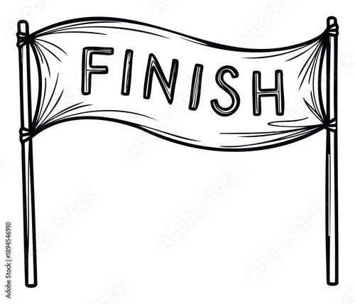 Finish line banner drawing with wavy fabric texture indicating movement and excitement, suitable for sports events, race promotions, or achievement recognition graphics
