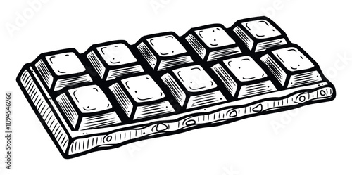 Indulge in the delightful simplicity of this black and white linear drawing of a delicious chocolate bar, perfect for food blogs, confectionery advertisements, or sweet treat promotions