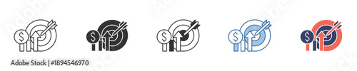 Vector icons depicting successful environmental and financial goals, illustrating sustainable development, green investments, and eco-conscious business strategies for prosperity