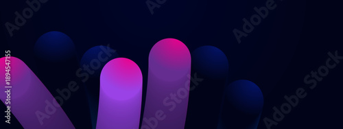 Dark futuristic background featuring glowing 3D pillars with pink and purple gradients