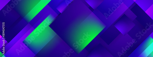 Modern dark blue and green abstract background with neon geometric pattern and deep layered shapes