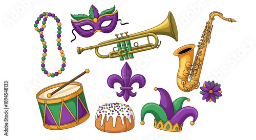 Mardi gras symbols isolated on transparent background