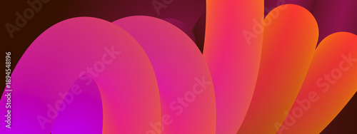 Dynamic 3D curved shapes featuring a warm sunset color palette with pink orange and purple gradients