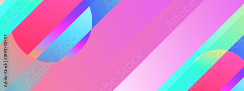 Energetic magenta and cyan diagonal stripes with overlapping circle shapes for bold marketing graphics