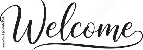 Black cursive welcome text on white background word 1