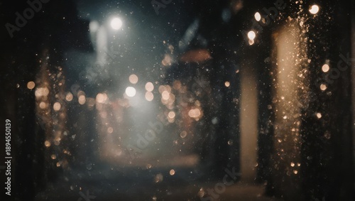 Blurred night scene, bokeh effect, glittering lights, out-of-focus alley