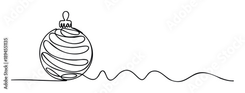 Continuous line drawing of a simple Christmas ornament with a flowing wavy line, perfect for holiday greetings, festive promotions, and seasonal marketing materials.