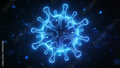 Glowing blue abstract fractal background featuring a bright star explosion and shiny snowflakes in a magical space design with glowing energy patterns
