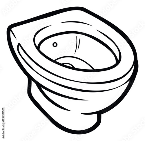 A simple black and white line drawing of a ceramic toilet bowl, an essential bathroom fixture for home renovation, plumbing system diagrams, or general household hygiene concepts.