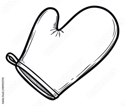 Hand drawn kitchen oven mitt for protecting hands from heat, perfect for cooking blogs, recipe books, restaurant menus, or kitchenware product advertising.