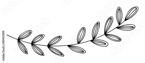 Elegant black line drawing of a botanical branch with stylized leaves perfect for minimalist decor, graphic design projects, or natureinspired branding applications.