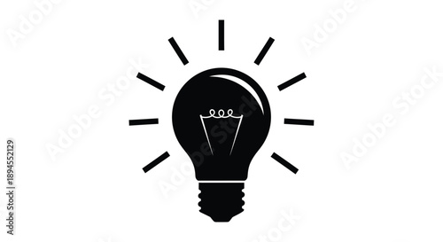 A simple black silhouette of a lightbulb radiating lines of energy