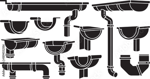Black and white illustration of various plumbing pipe systems