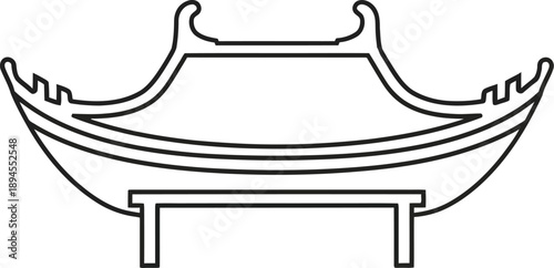 Outline icon representing the distinctive curved roof structure commonly found atop traditional east asian architecture like temples or pagodas illustrating cultural heritage.
