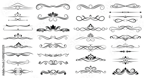 Collection of ornate black flourishes and decorative design elements