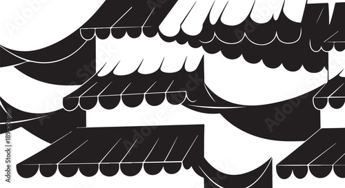 Black and white abstract scalloped shapes design pattern