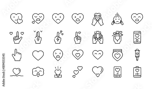 Modern romantic thin line love symbol set for Valentine holiday vector