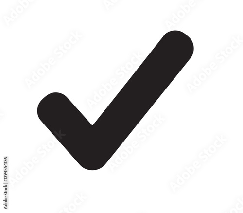 A large black checkmark on a white background