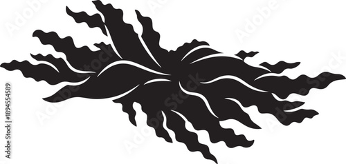 Black abstract shape with white lines on white background
