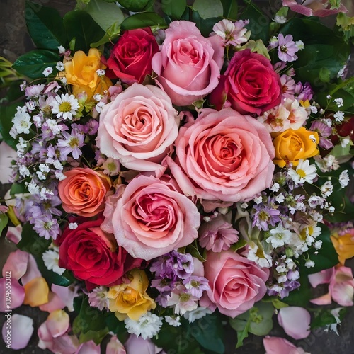 Romantic Rose Bouquet Close Up with Dewy Petals Elegant Floral Arrangement for Wedding and Gift