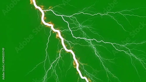 Green Screen video footage of lightning animation strikes on background scene 2 with distortion, overlay, glitch, static noise, scan lines black background, 4k animated loop