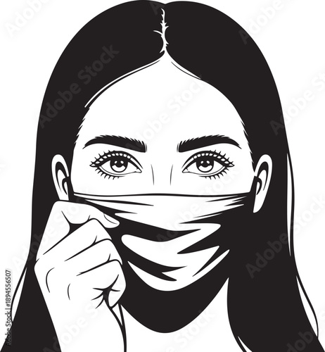 Beautiful girl illustration with high turtleneck on her face. Hand-drawn idea for business cards , templates, invitations, banner, wallpaper, poster. Perfect social media trendy style look