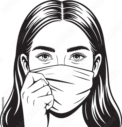 Beautiful girl illustration with high turtleneck on her face. Hand-drawn idea for business cards , templates, invitations, banner, wallpaper, poster. Perfect social media trendy style look