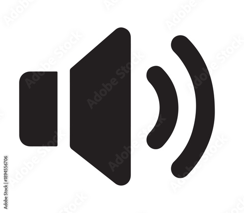 A black speaker icon on a white background with sound waves