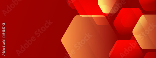 Konstfotografi Modern red background with transparent hexagon shapes and light effects represen
