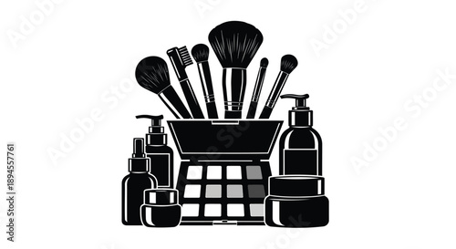 Vector makeup brushes and cosmetics set