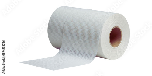 A roll of self-adhesive white fiberglass mesh tape isolated on a white background