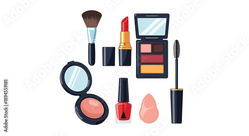 Vector makeup products and tools illustration