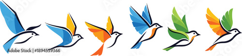 Canvas Print Colorful birds in flight with various wing patterns flying birds bird silhouette