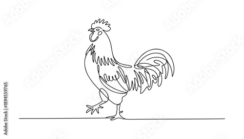 One continuous line illustration of an chicken, isolated on white background.
