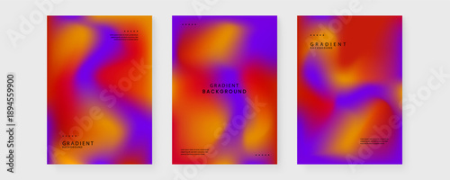 A collection of three posters featuring a retro purple and orange fluid mesh gradient aesthetic