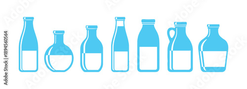 Flat-style glass bottles grouped together with isolated milk. Vector illustration of milk in a flat style

