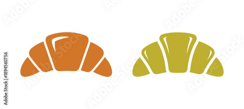 Glyph representation of a croissant. Crescent roll icon. Colorful depiction. Negative space feature. Vector illustration.