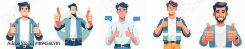 VECTOR OF A MAN RAISING THUMBS UP ON A WHITE BACKGROUND FLAT DESIGN