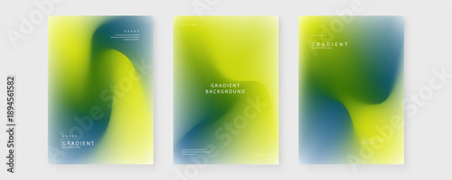 A set of three professional poster templates with vibrant green and deep blue mesh gradients for modern branding