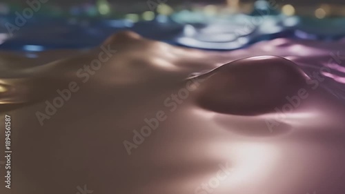 Abstract liquid surface with colorful reflections and smooth waves, artistic background.