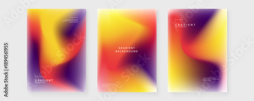 Professional set of three abstract posters featuring deep purple and golden yellow fluid textures for branding