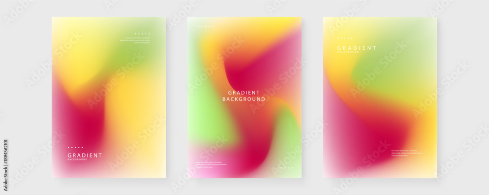 Fototapeta premium Set of three abstract posters with warm yellow and deep red liquid gradients designed for creative marketing and events