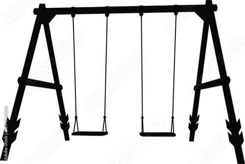 Black Silhouette Of A Two Seat Swing Set On A White Background playground outdoor