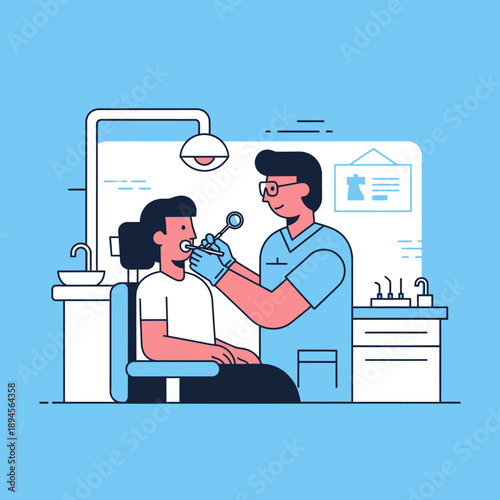 Dentist Examining Patient with Dental Mirror.
