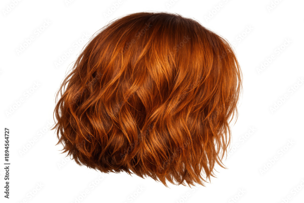 Naklejka premium Red auburn wavy bob haircut for women, copper orange ginger hairstyle, texture on transparent background
