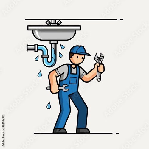 Plumber Fixing Leaking Sink with Tools.
