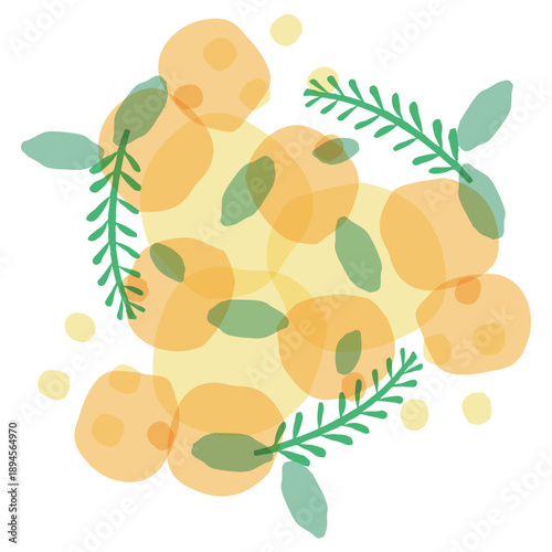 ミモザの透け感ボタニカル｜ミモザの花びらと葉のあしらい / Mimosa Floral Translucent Botanical Design